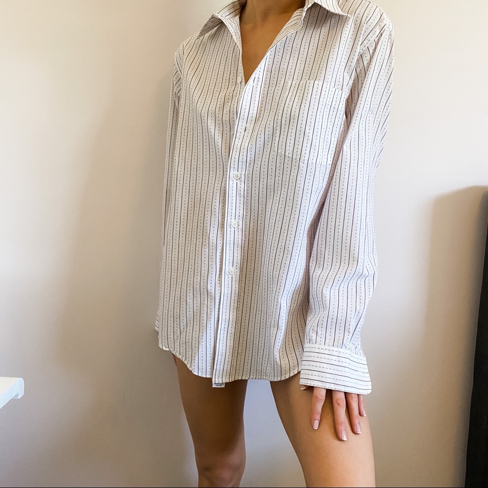 VTG Christian Dior White Purple Stripe Button Down